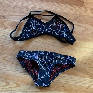 Wattie Ink black widow spiderweb print bikini set